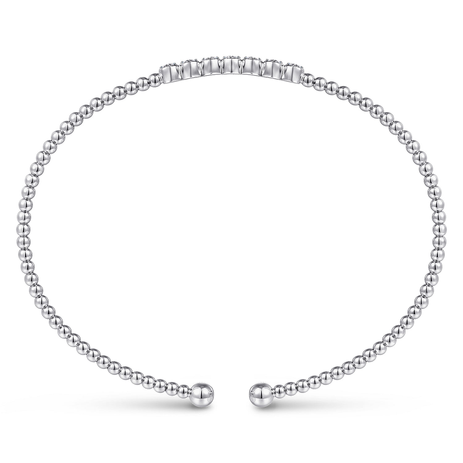 14K White Gold Bujukan Bead Cuff Bracelet with Cluster Diamond Stations