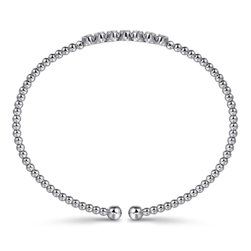 14K White Gold Bujukan Bead Cuff Bracelet with Cluster Diamond Stations