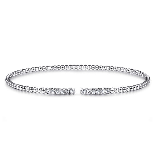 14K White Gold Bujukan Bead Cuff Bracelet with Diamond Pavé Bars