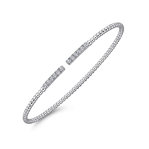 14K White Gold Bujukan Bead Cuff Bracelet with Diamond Pavé Bars