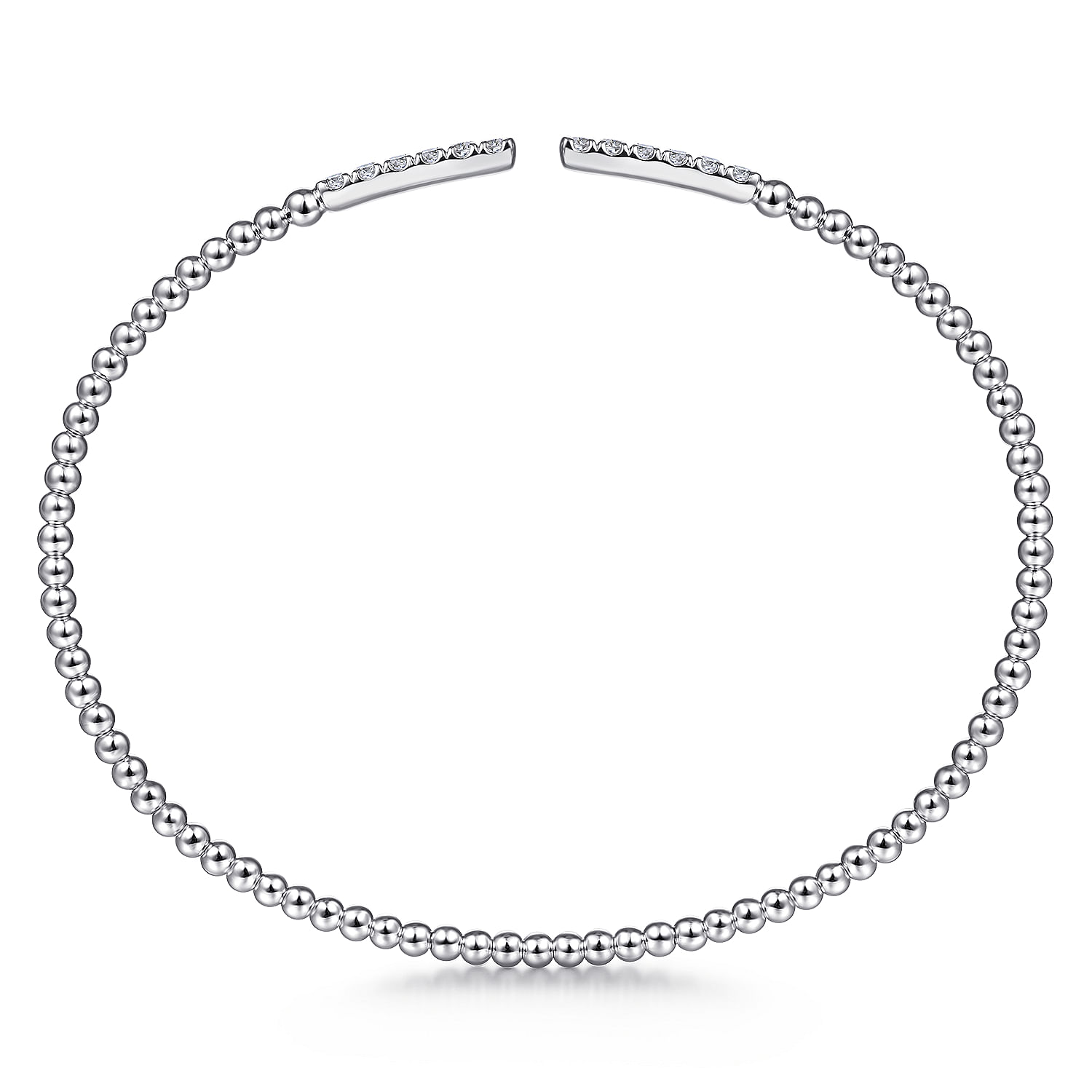 14K White Gold Bujukan Bead Cuff Bracelet with Diamond Pavé Bars