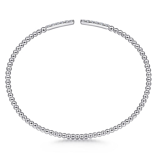 14K White Gold Bujukan Bead Cuff Bracelet with Diamond Pavé Bars