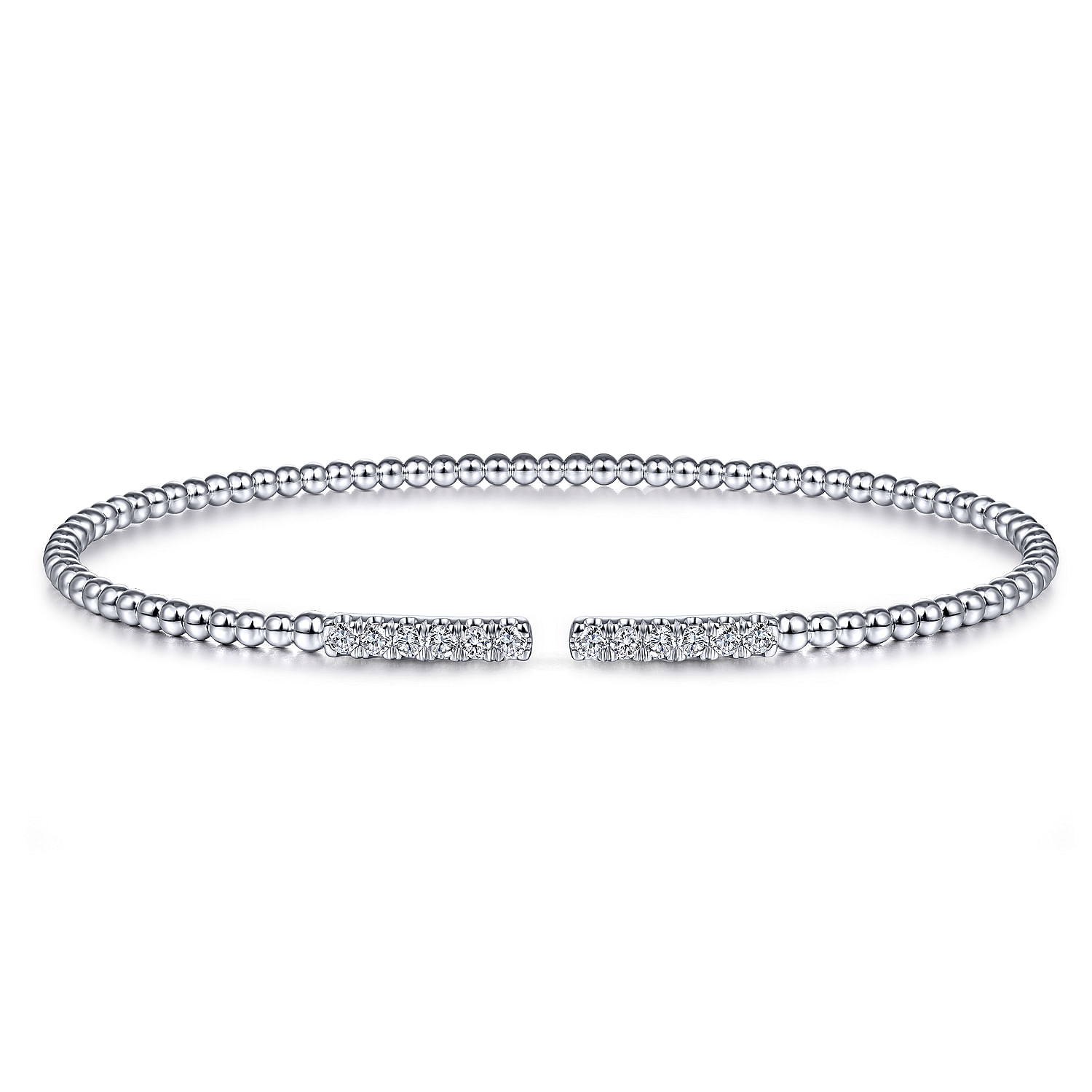 14K White Gold Bujukan Bead Cuff Bracelet with Diamond Pavé Bars