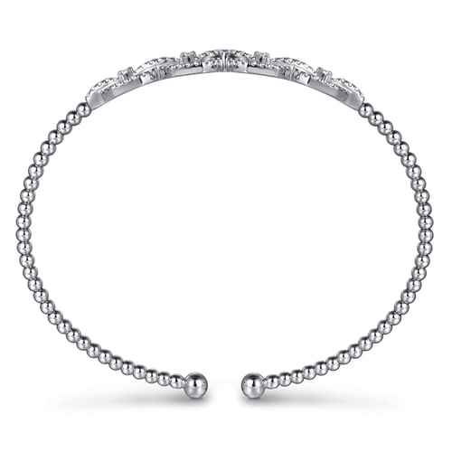 14K White Gold Bujukan Bead Cuff Bracelet with Diamond Pavé Links
