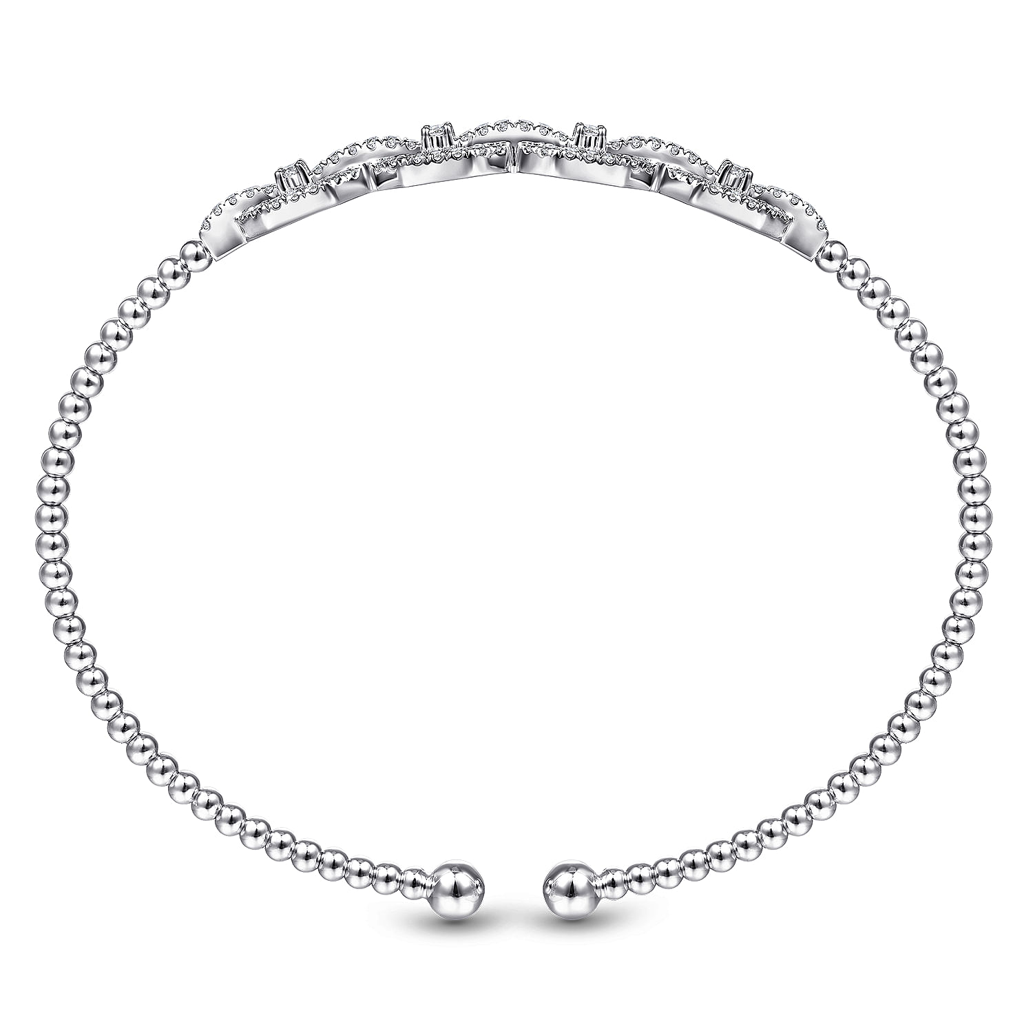 14K White Gold Bujukan Bead Cuff Bracelet with Diamond Pavé Links