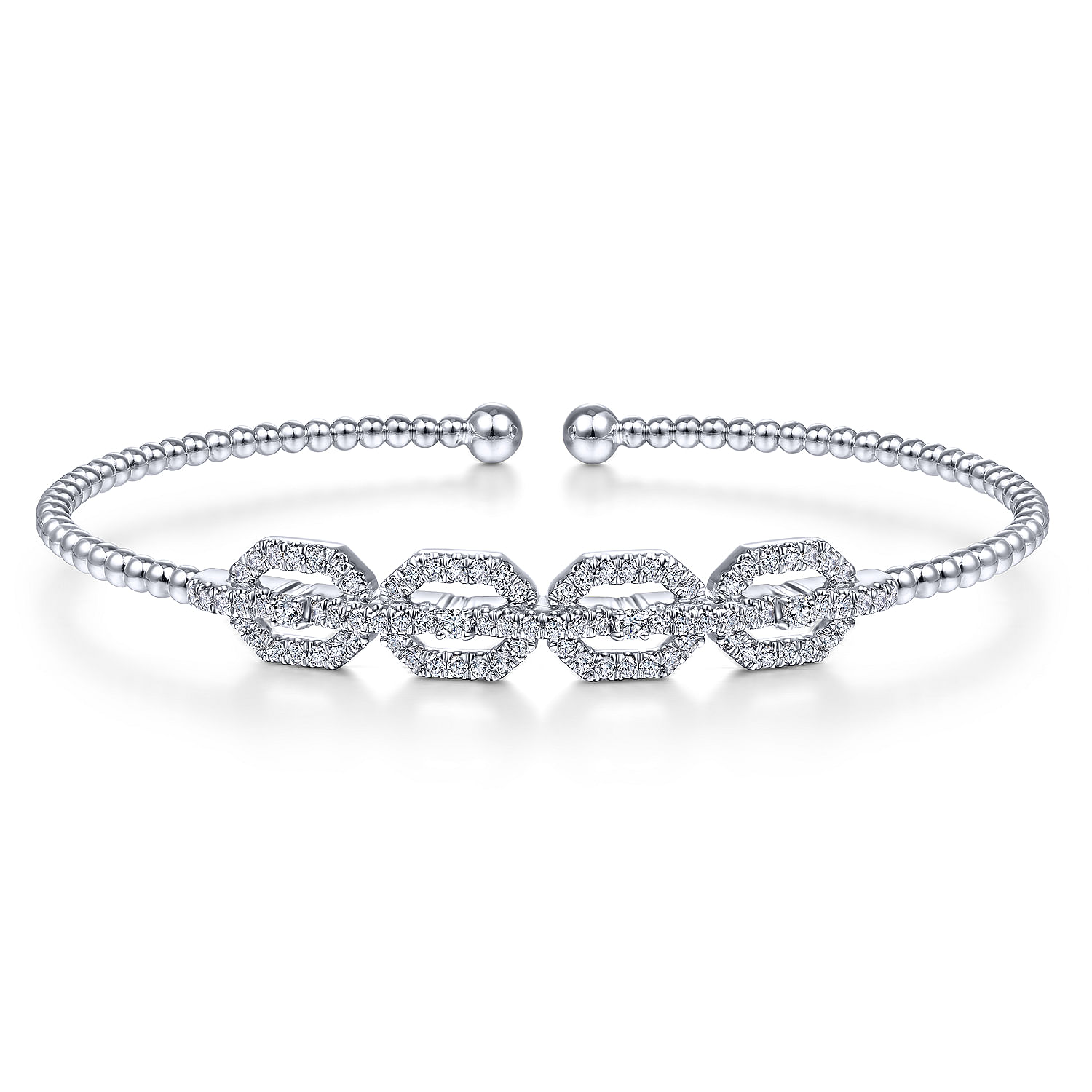 14K White Gold Bujukan Bead Cuff Bracelet with Diamond Pavé Links