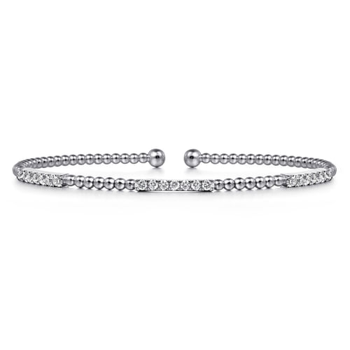 14K White Gold Bujukan Bead Cuff Bracelet with Diamond Pavé Stations
