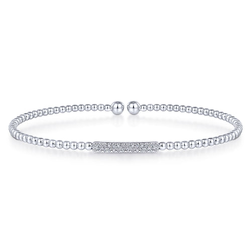 14K White Gold Bujukan Bead Cuff Bracelet with Diamonds