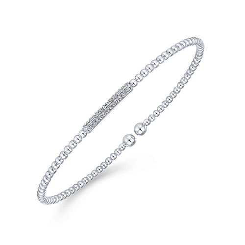 14K White Gold Bujukan Bead Cuff Bracelet with Diamonds