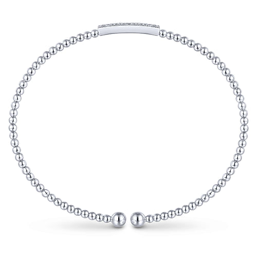 14K White Gold Bujukan Bead Cuff Bracelet with Diamonds