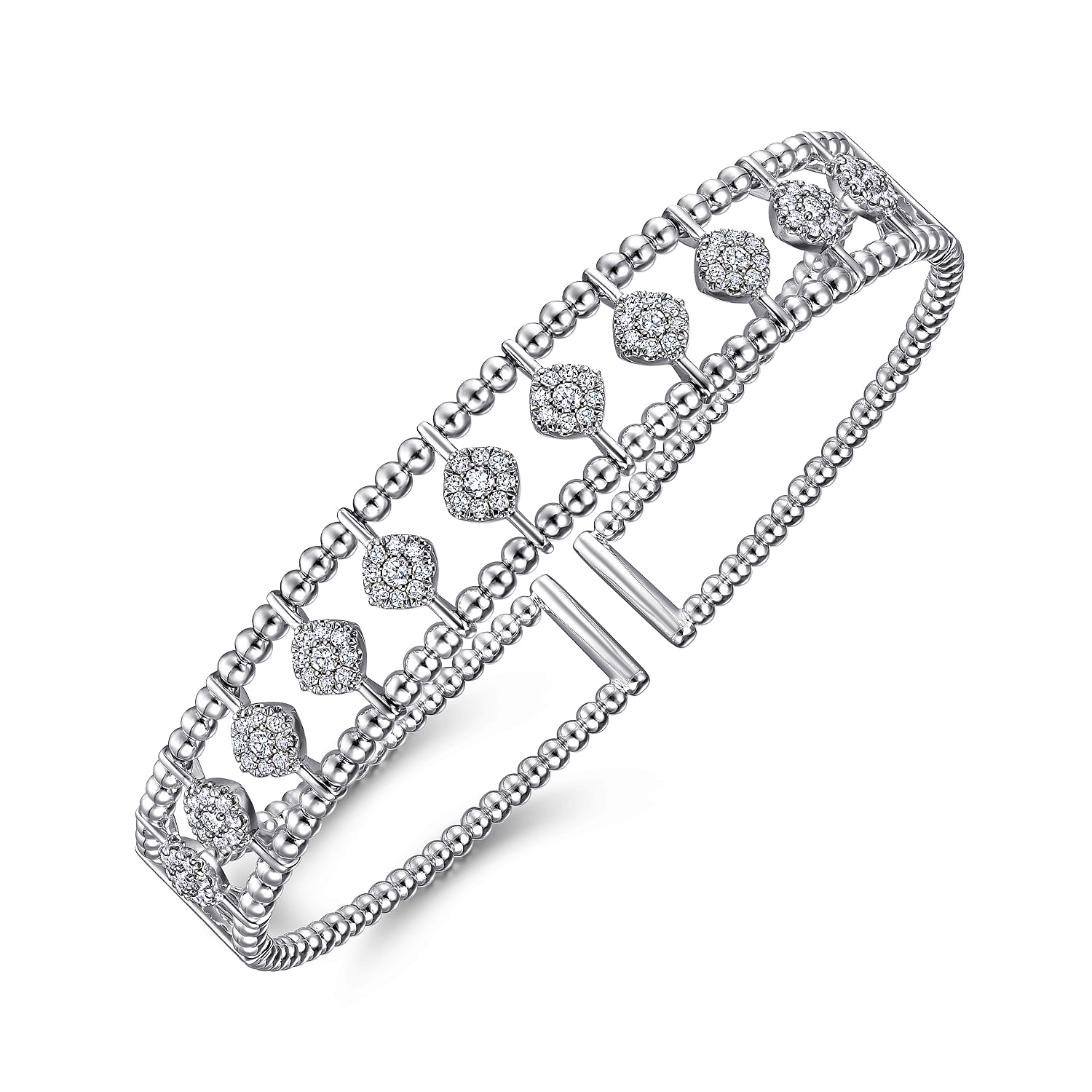 14K White Gold Bujukan Bead Cuff Bracelet with Pavé Diamond Connectors