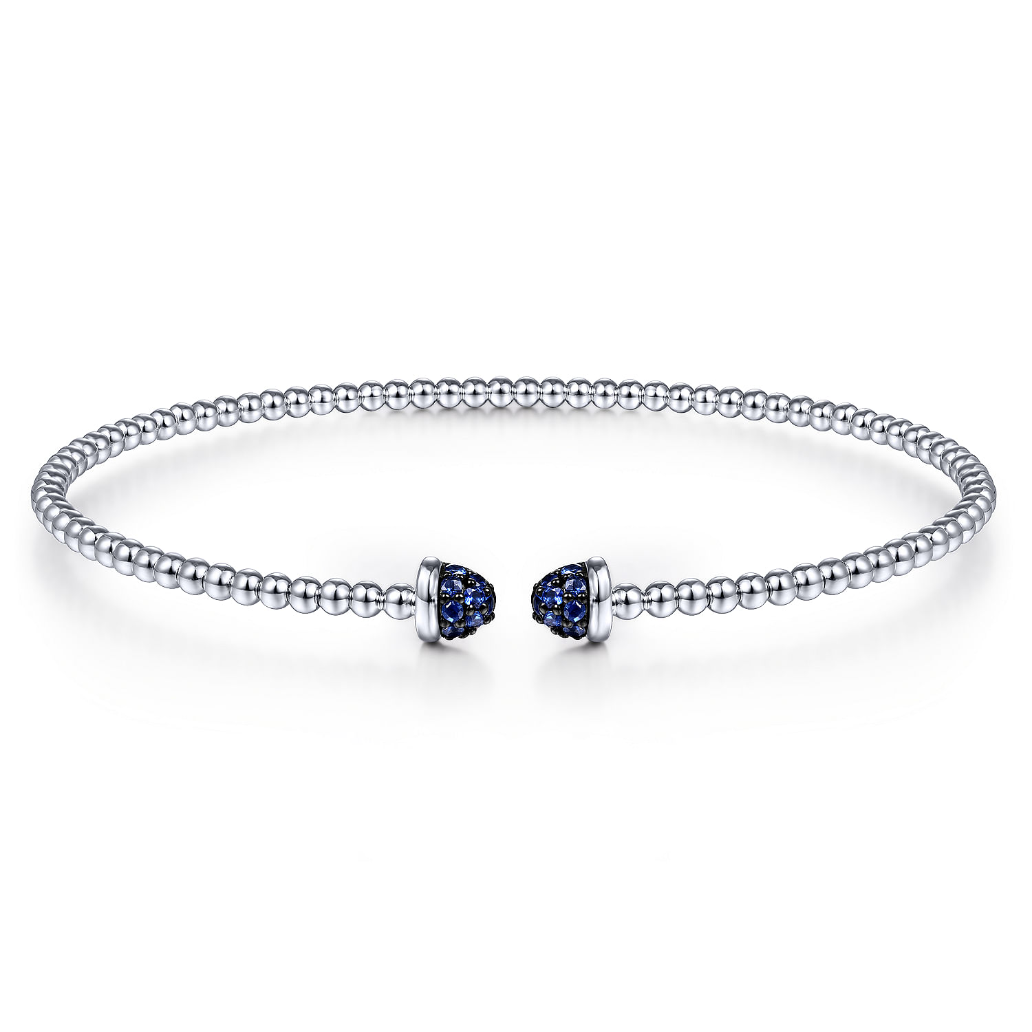 14K White Gold Bujukan Bead Cuff Bracelet with Sapphire Pav¿ª Caps