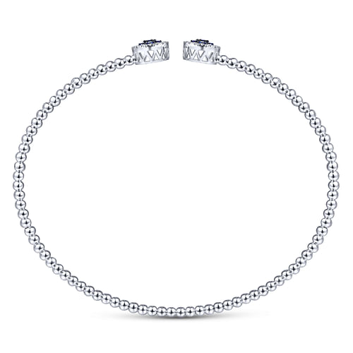 14K White Gold Bujukan Bead Cuff Bracelet with Sapphire and Diamond Halo Caps