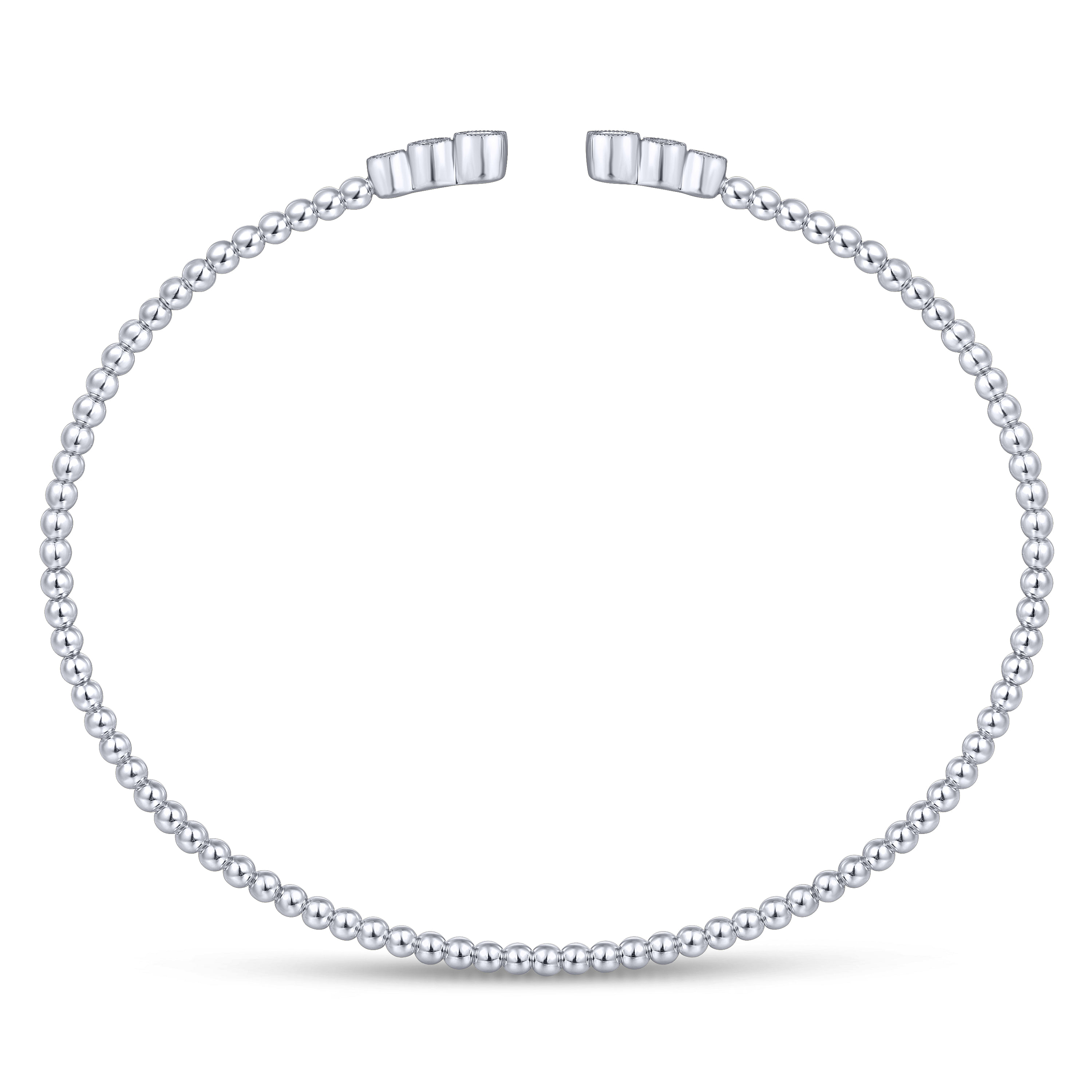 14K White Gold Bujukan Bead Split Cuff Bracelet with Bezel Set Diamonds