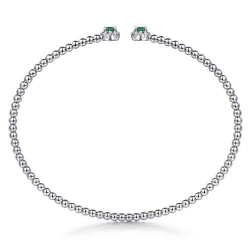14K White Gold Bujukan Bead Split Cuff Bracelet with Emerald and Diamond Bangle 14K White Gold Bujukan Bead Split Cuff Bracelet with Emerald and Diamond Bangle