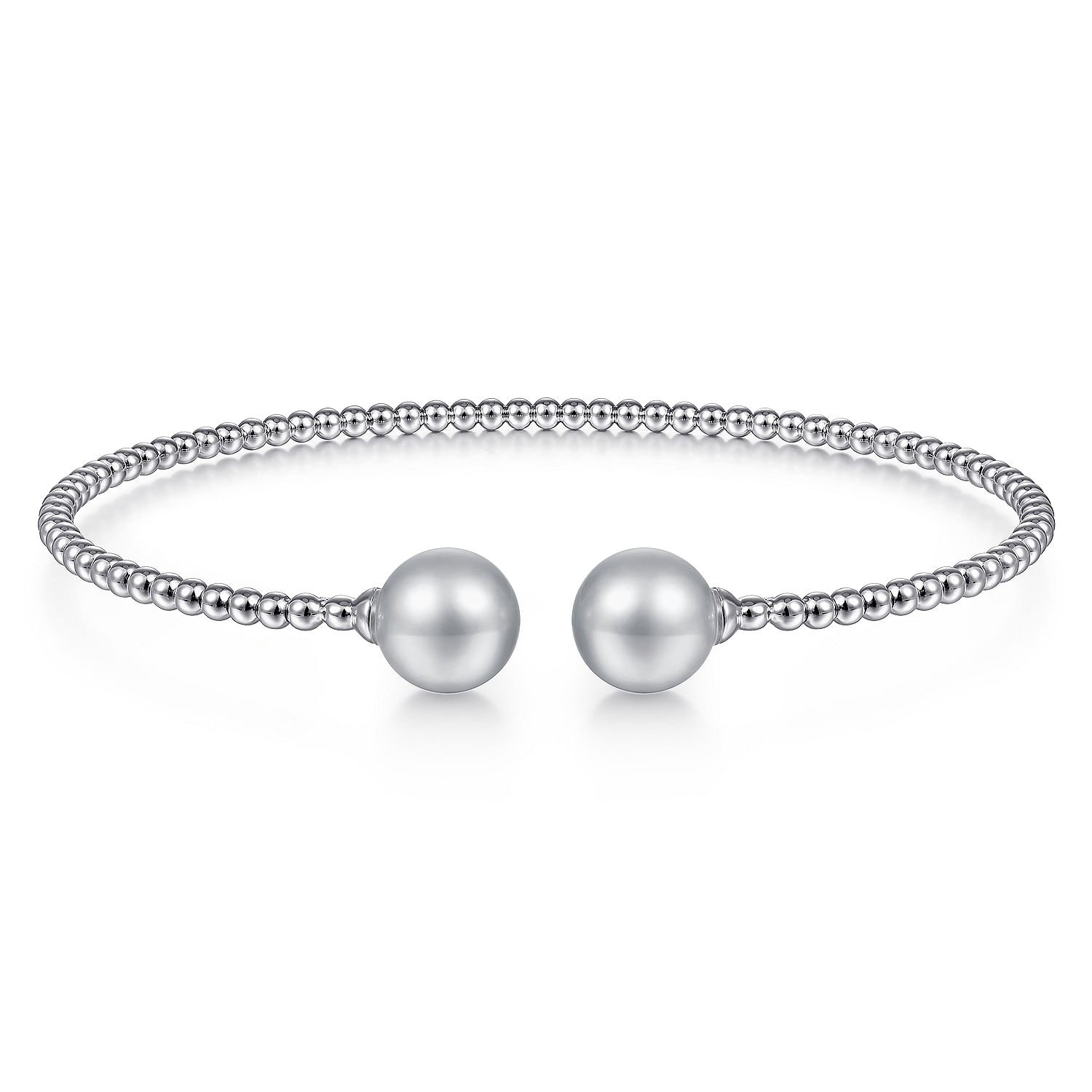 14K White Gold Bujukan Bead Split Cuff Bracelet with Grey Pearls