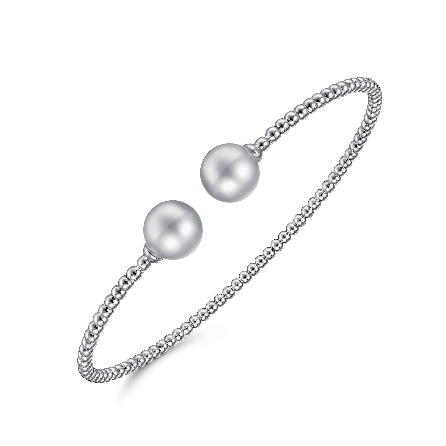 14K White Gold Bujukan Bead Split Cuff Bracelet with Grey Pearls