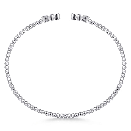 14K White Gold Bujukan Bead Split Cuff Bracelet with Quatrefoil Diamond Endcaps