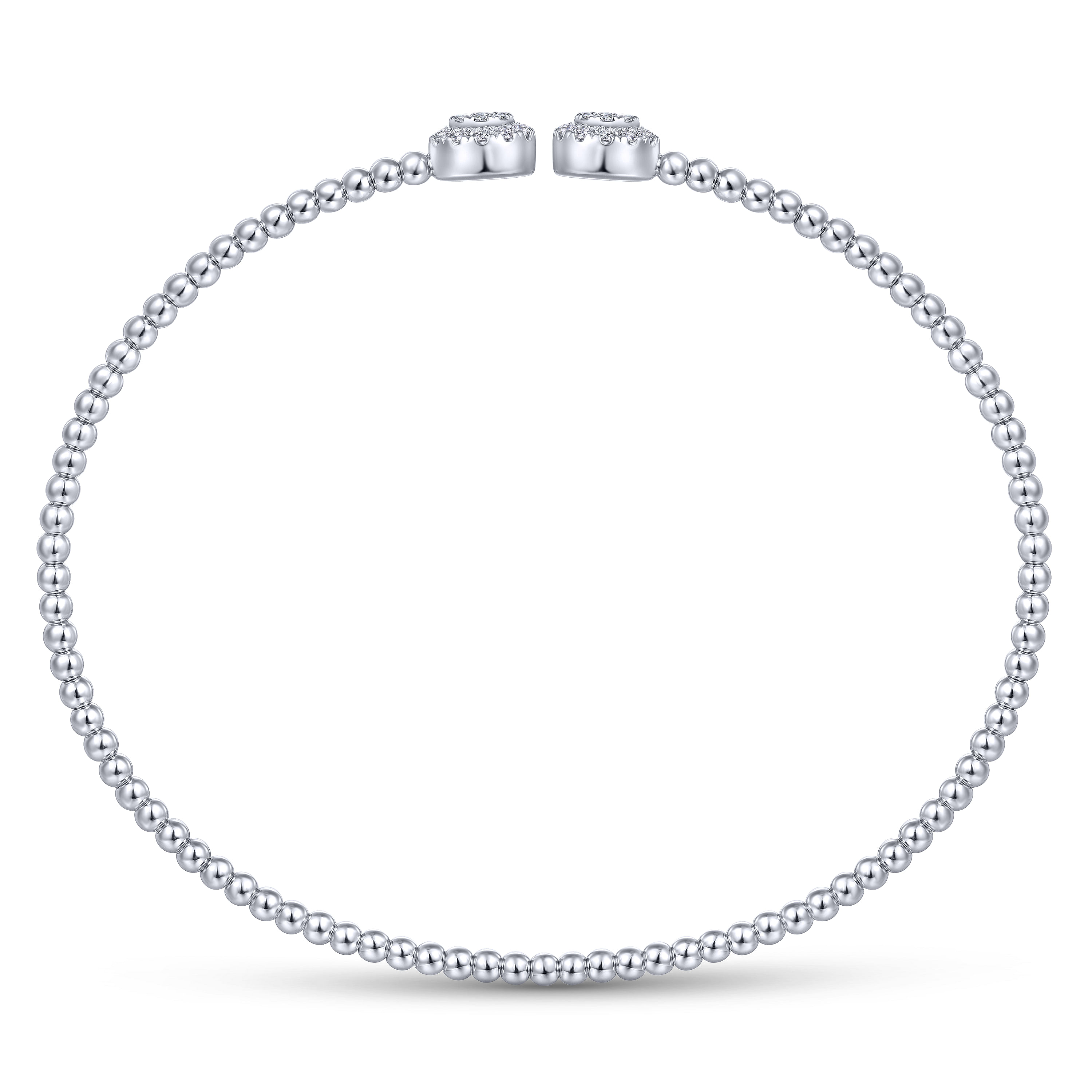 14K White Gold Bujukan Bead Split Cuff Bracelet with Round Pavé Diamond Discs