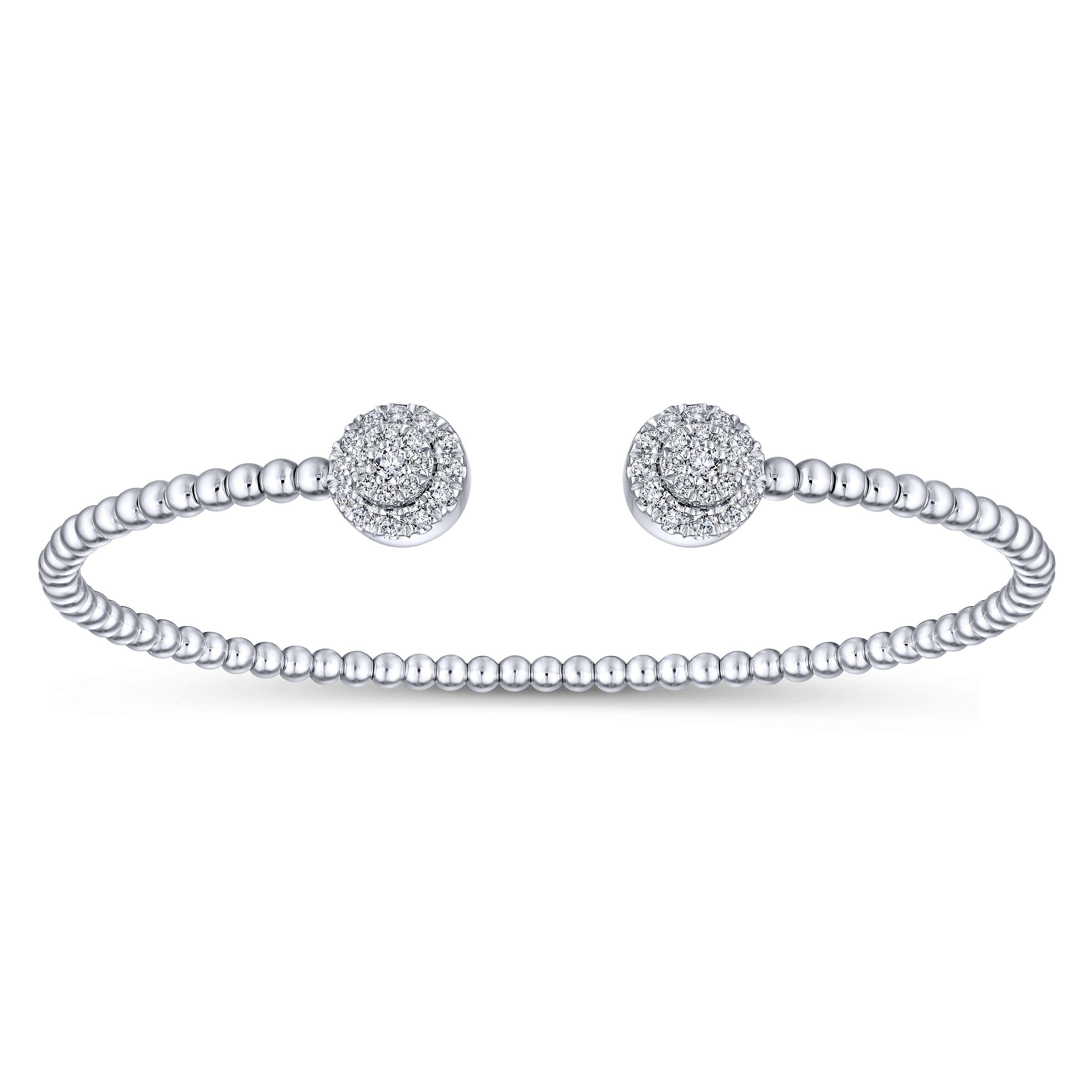 14K White Gold Bujukan Bead Split Cuff Bracelet with Round Pavé Diamond Discs