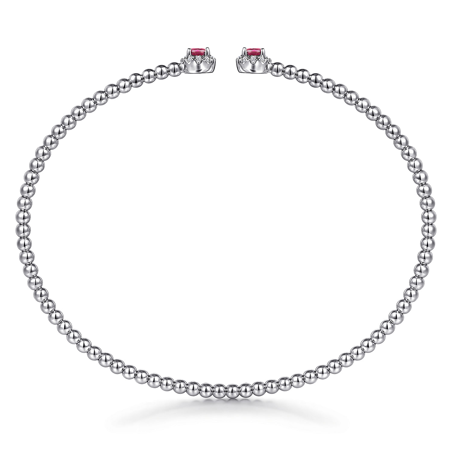 14K White Gold Bujukan Bead Split Cuff Bracelet with Ruby and Diamond Bangle