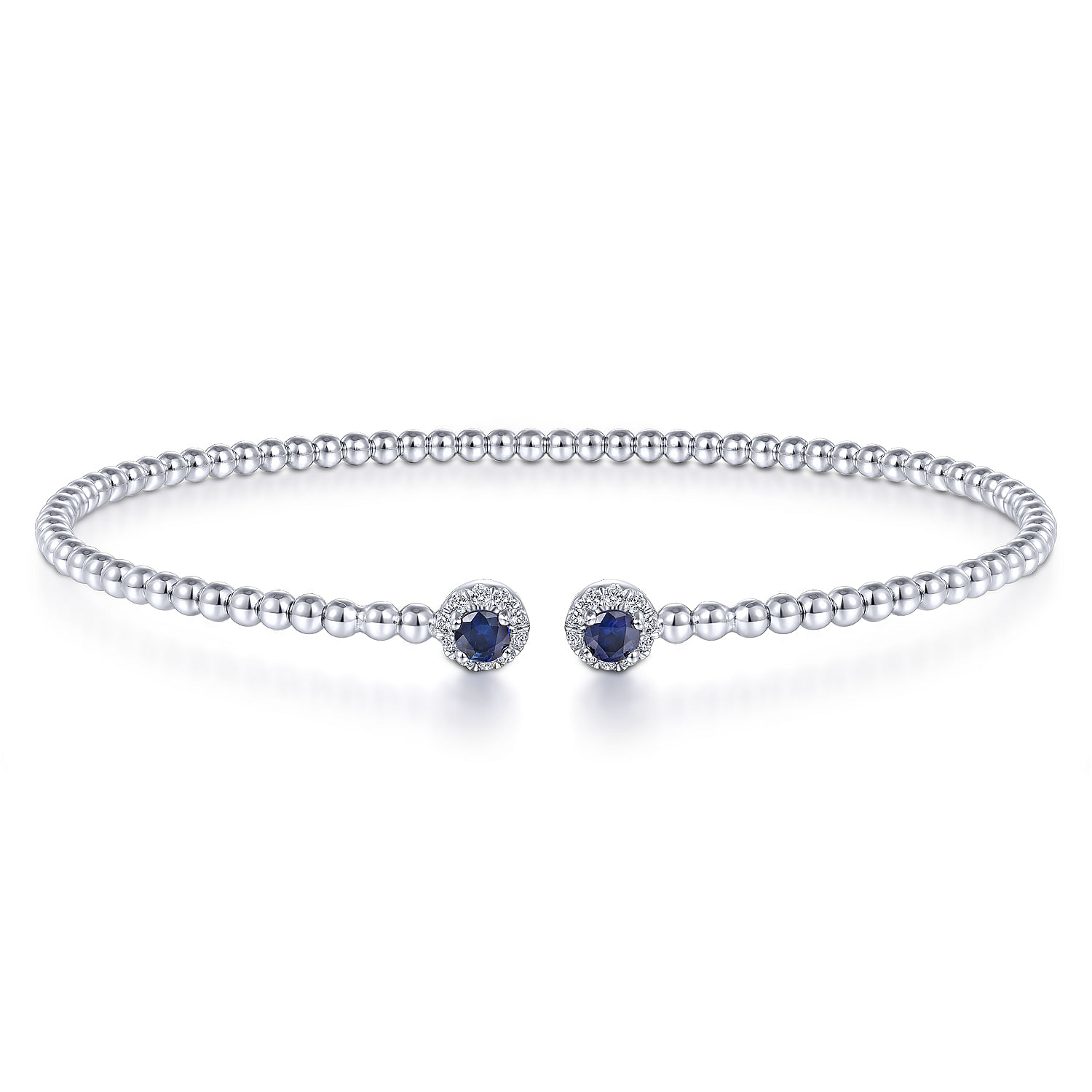 14K White Gold Bujukan Bead Split Cuff Bracelet with Sapphire and Diamond