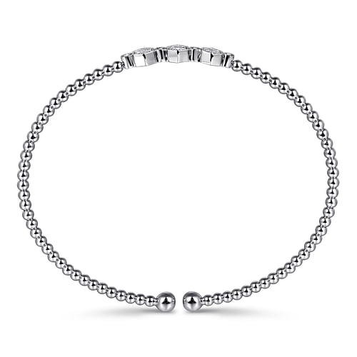 14K White Gold Bujukan Bead and Hexagon Cluster Diamond Bangle