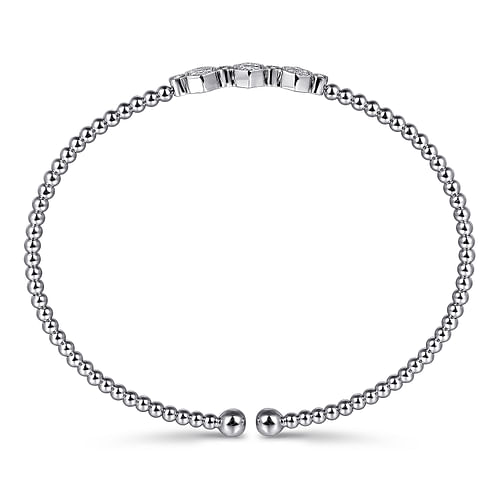 14K White Gold Bujukan Bead and Hexagon Cluster Diamond Bangle