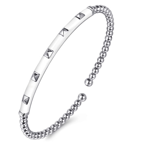 14K White Gold Bujukan Beads and Pyramid Split Bangle with White Enamel