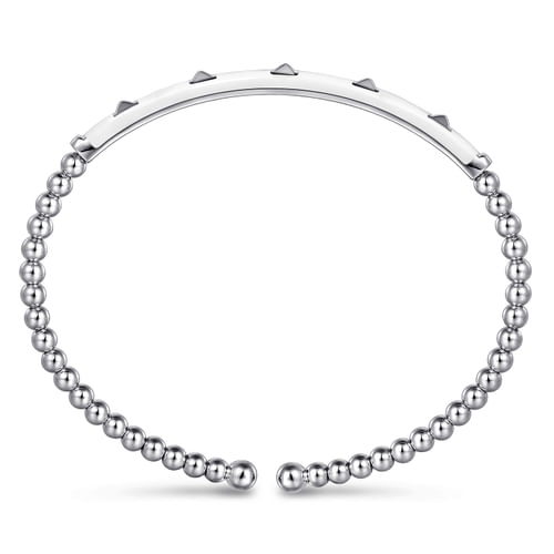 14K White Gold Bujukan Beads and Pyramid Split Bangle with White Enamel