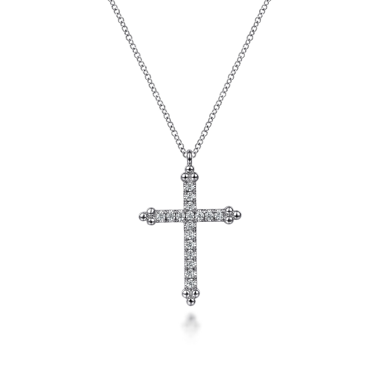 14K White Gold Bujukan Cross Diamond Pendant Necklace