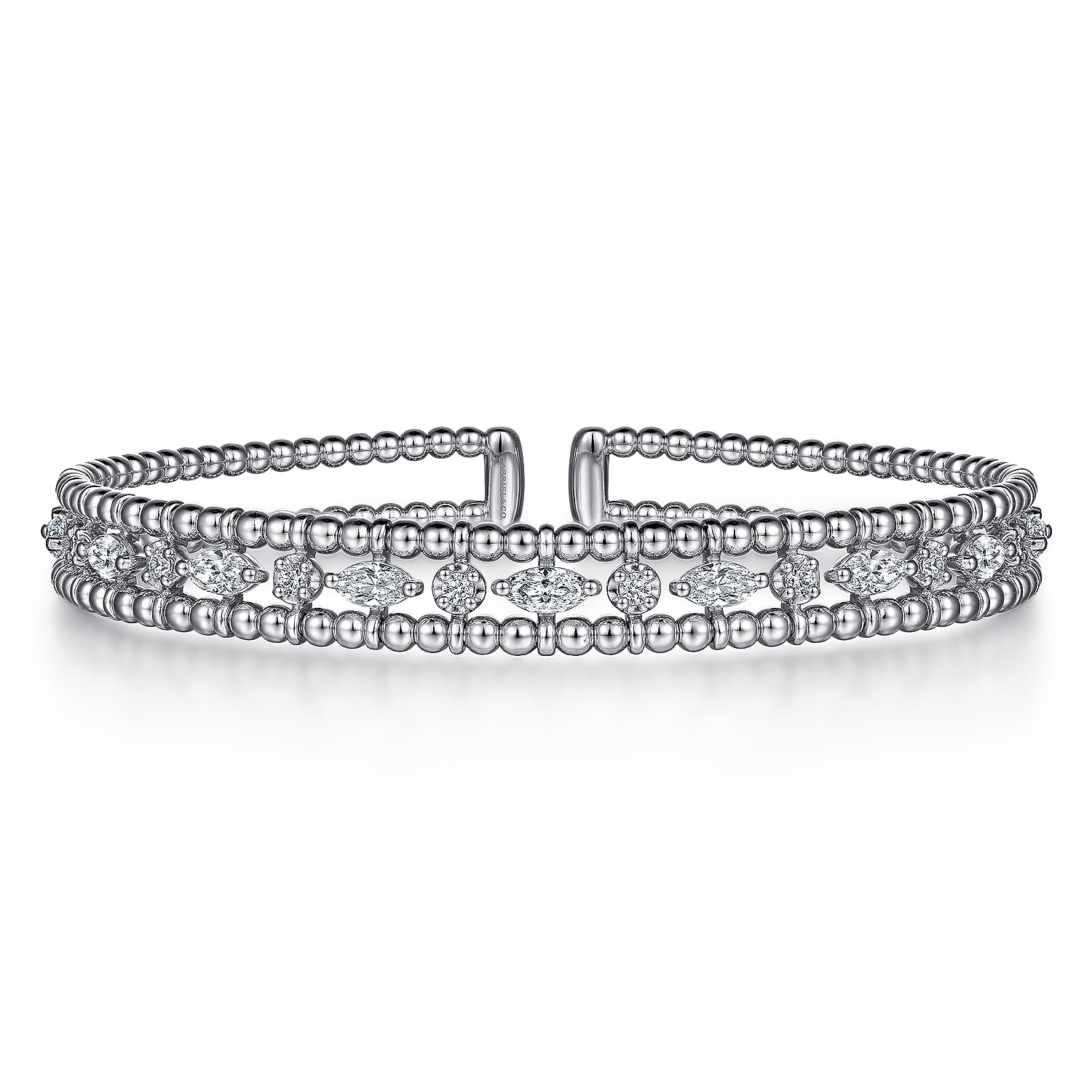 14K White Gold Bujukan Cuff Bracelet with Marquise and Round Diamonds
