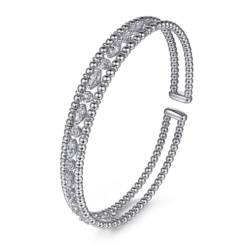 14K White Gold Bujukan Cuff Bracelet with Marquise and Round Diamonds