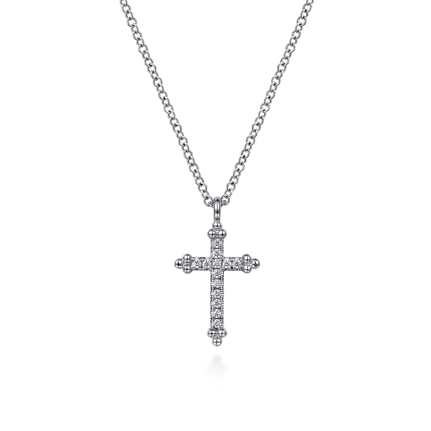 14K White Gold Bujukan Diamond Cross Pendant Necklace
