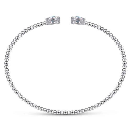 14K White Gold Bujukan Diamond Halo and Blue Topaz Bangle