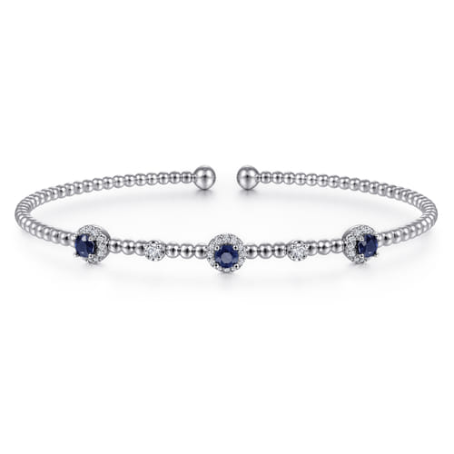 14K White Gold Bujukan Sapphire and Diamond Halo Bangle 14K White Gold Bujukan Sapphire and Diamond Halo Bangle