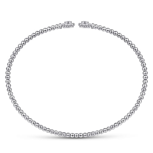 14K White Gold Bujukan Split Cuff Bracelet with Diamond Flower Caps