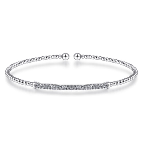 14K White Gold Bujukan Split Cuff Bracelet with Diamond Pavé Bar