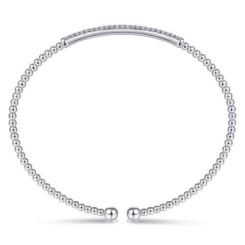 14K White Gold Bujukan Split Cuff Bracelet with Diamond Pavé Bar