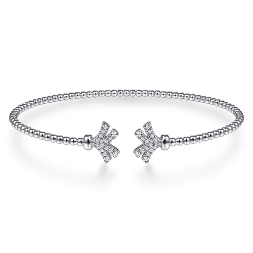14K White Gold Bujukan Split Cuff Bracelet with Diamond Pav¿ª Fan Caps