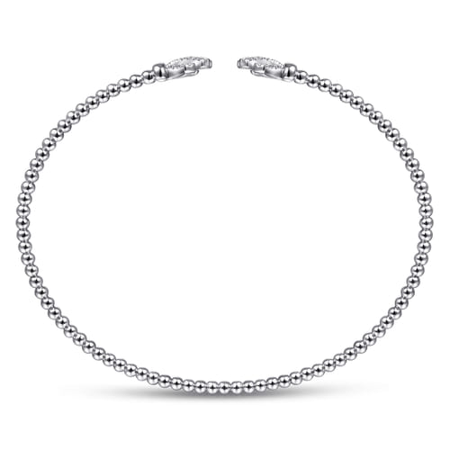 14K White Gold Bujukan Split Cuff Bracelet with Diamond Pav¿ª Fan Caps