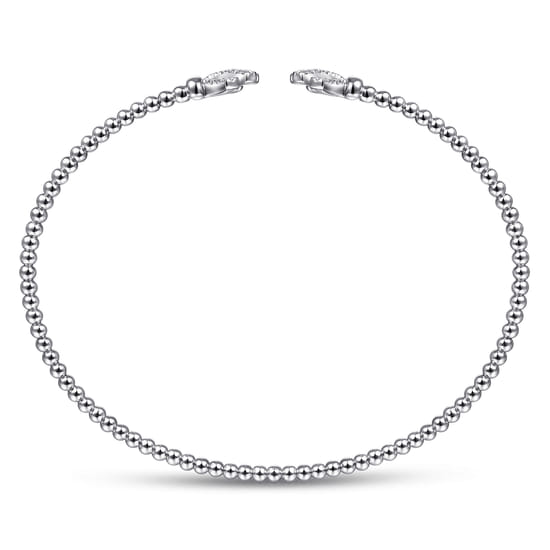 14K White Gold Bujukan Split Cuff Bracelet with Diamond Pav¿ª Fan Caps angle 3