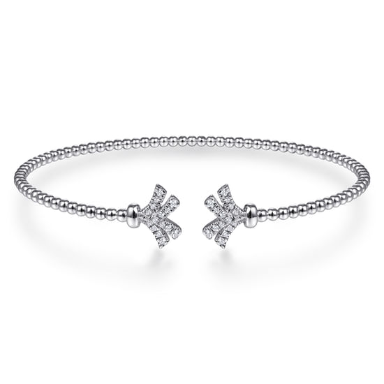 Gabriel - 14K White Gold Bujukan Split Cuff Bracelet with Diamond Pav¿ª Fan Caps