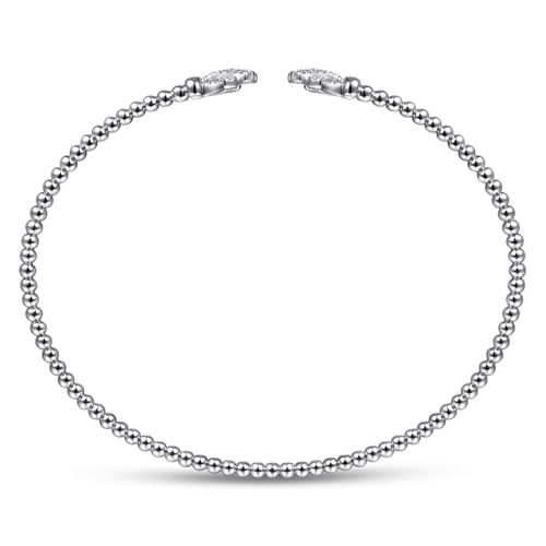 14K White Gold Bujukan Split Cuff Bracelet with Diamond Pav¿ª Fan Caps