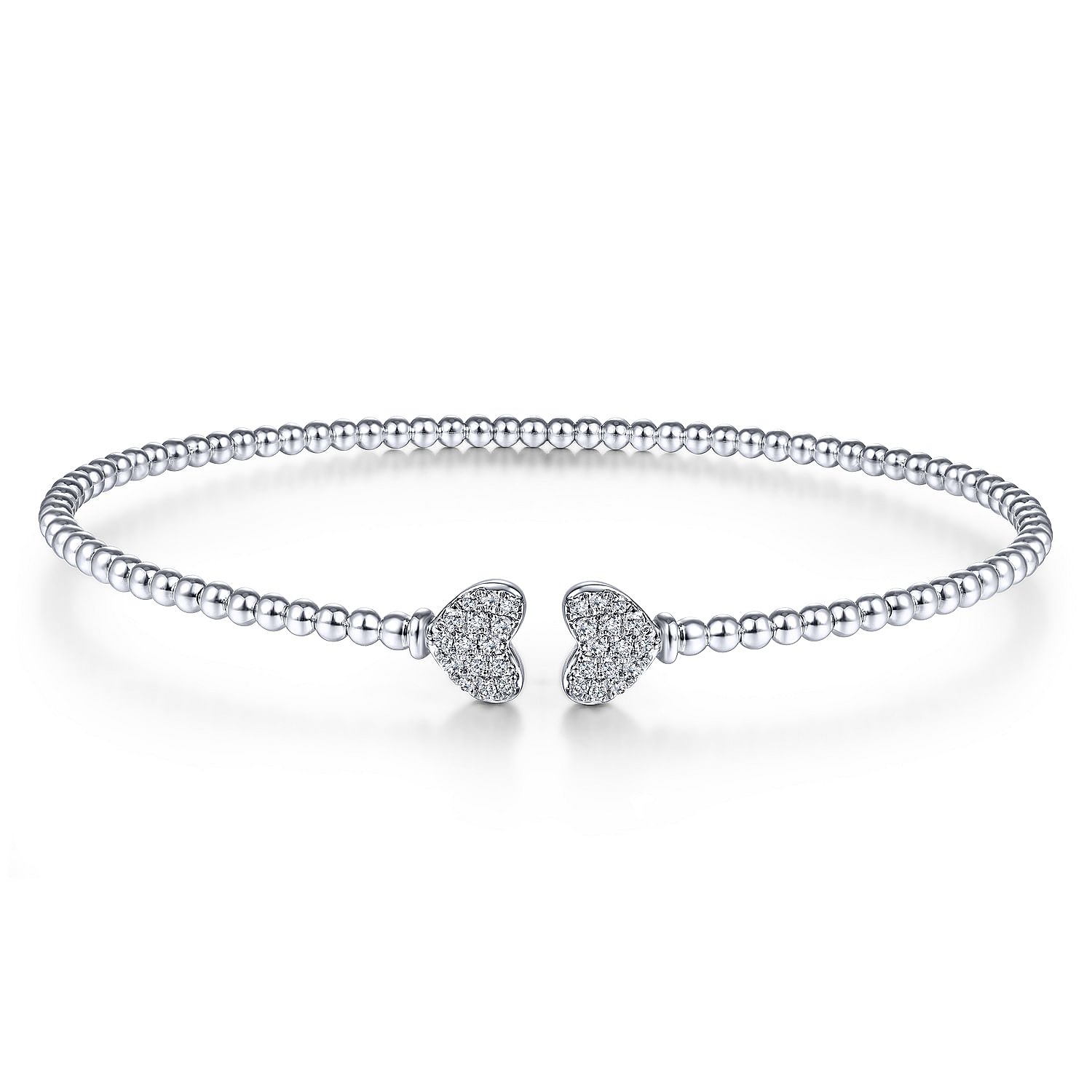 14K White Gold Bujukan Split Cuff Bracelet with Pavé Diamond Hearts