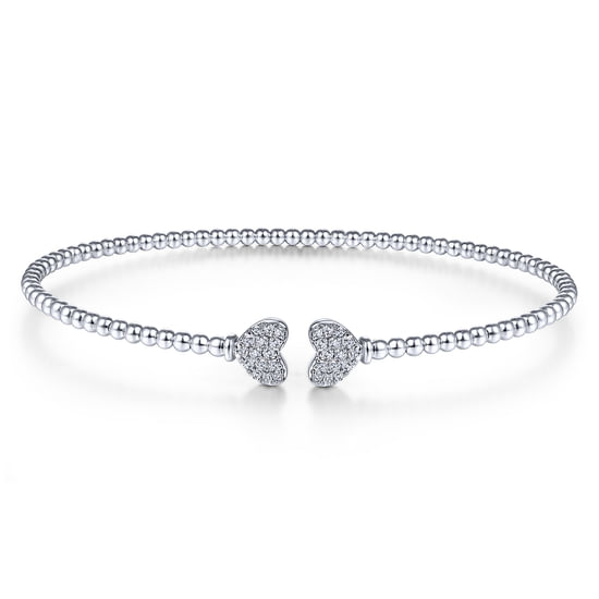 Gabriel - 14K White Gold Bujukan Split Cuff Bracelet with Pavé Diamond Hearts