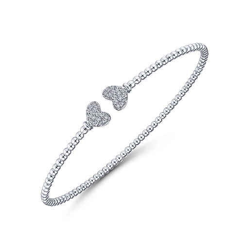 14K White Gold Bujukan Split Cuff Bracelet with Pavé Diamond Hearts