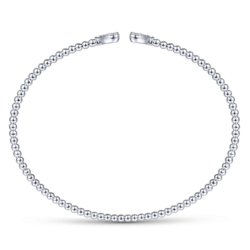 14K White Gold Bujukan Split Cuff Bracelet with Pavé Diamond Hearts