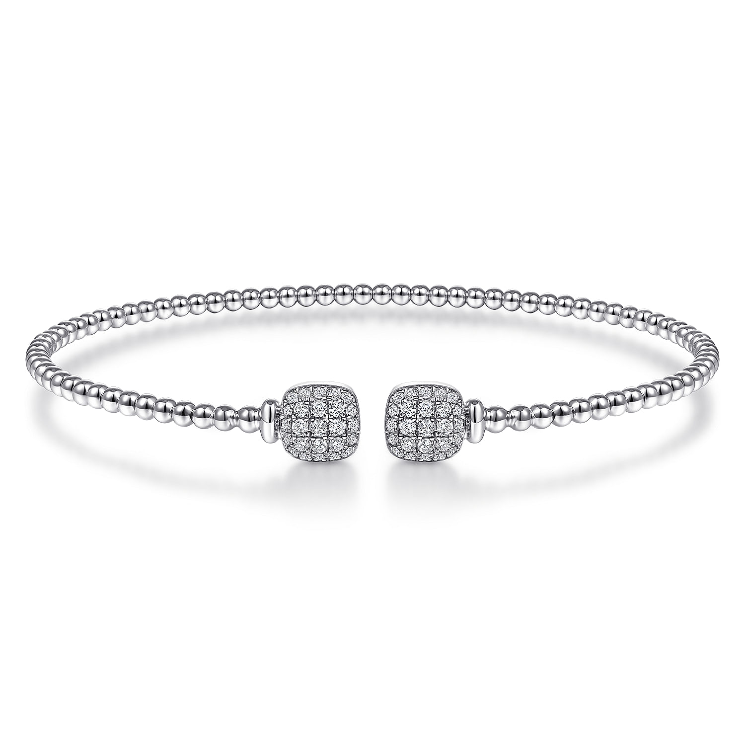14K White Gold Bujukan Split Cuff Bracelet with Pavé Diamond Squares
