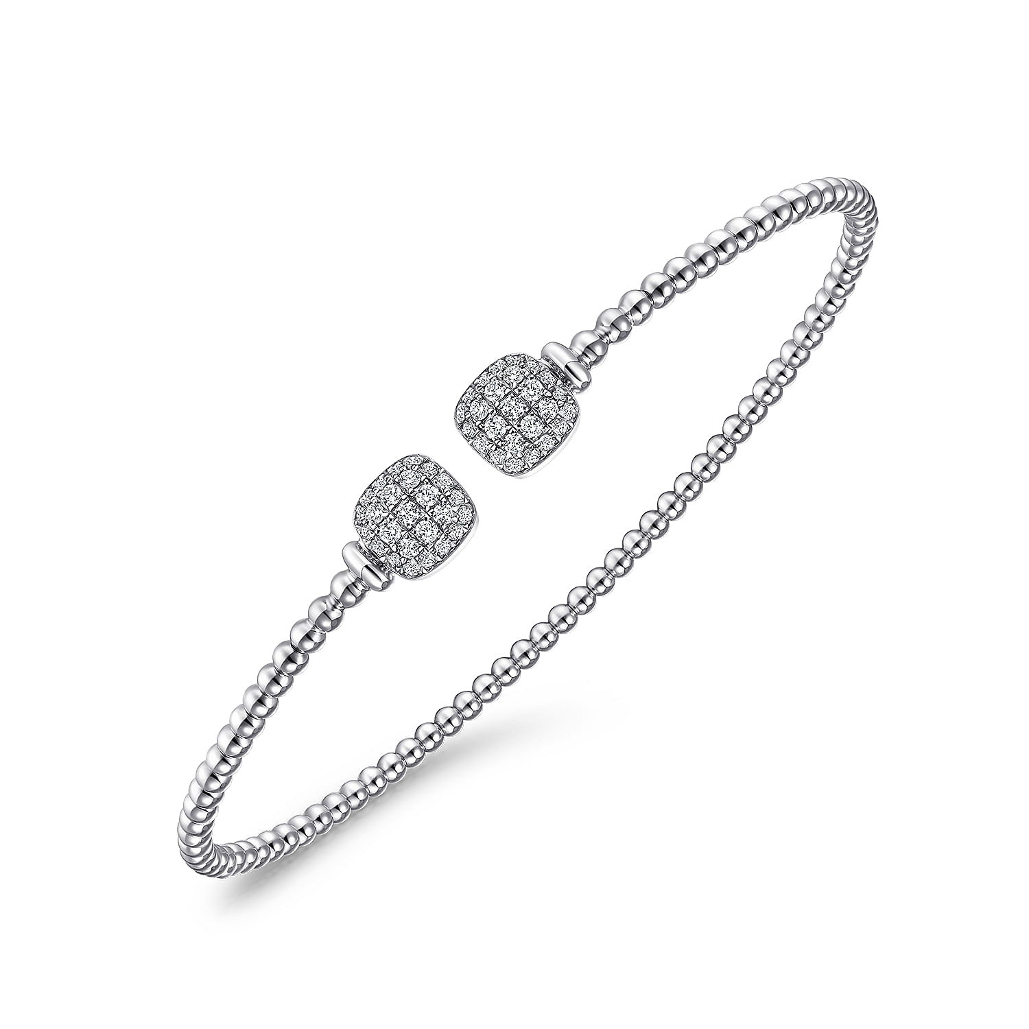14K White Gold Bujukan Split Cuff Bracelet with Pavé Diamond Squares
